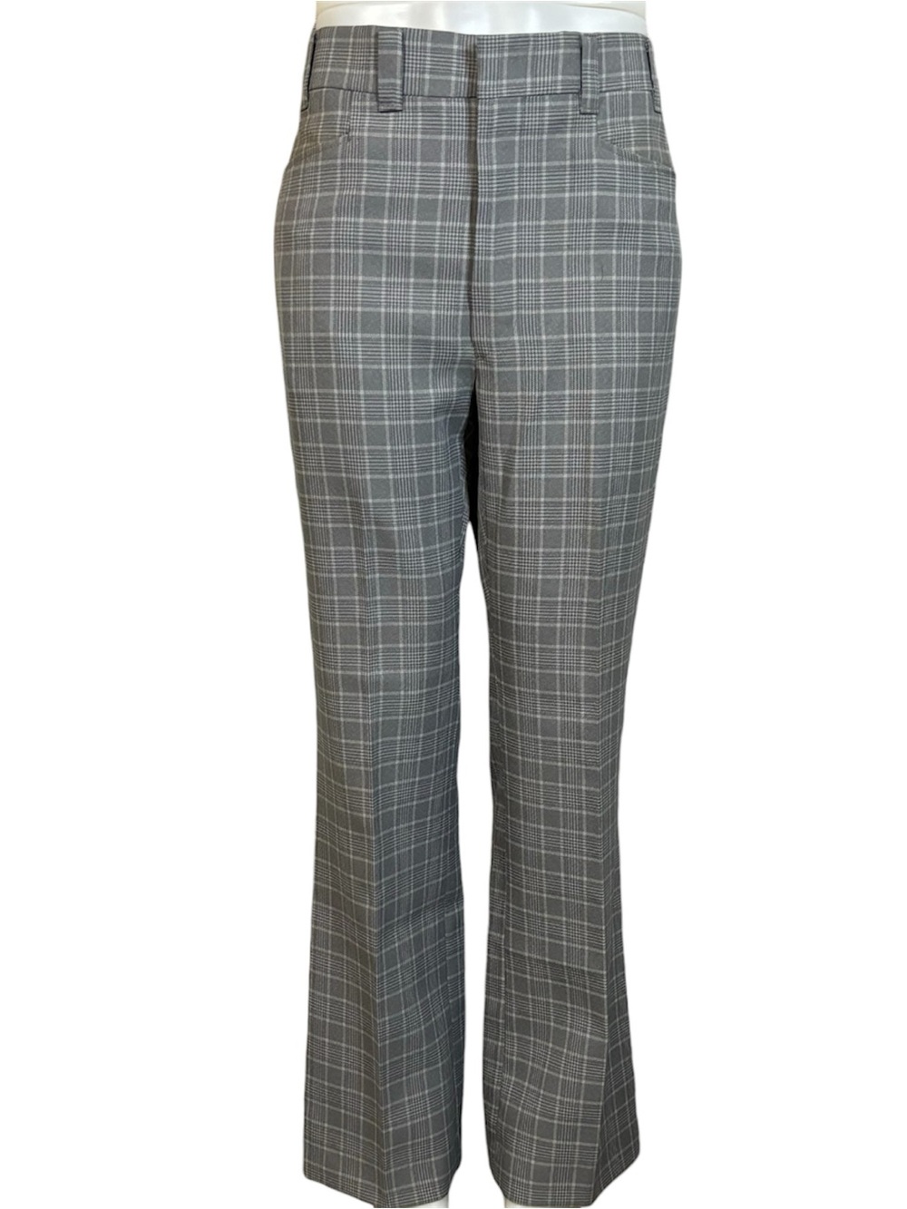 Vintage 70s Mens Plaid Dress Pants 36x32 Talon Zip Gray Professor Ivy